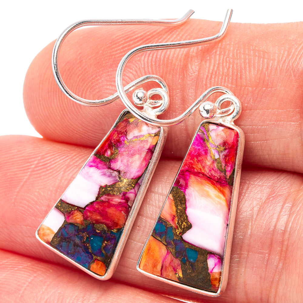 Pink Dahlia Mohave Turquoise Earrings 1 3/8" (.925 Sterling Silver)
