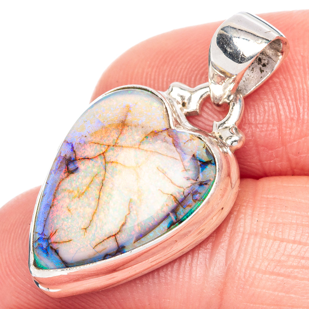 Rare Sterling Opal Heart 925 Sterling Silver Pendant 1 1/8" (925 Sterling Silver) P41917