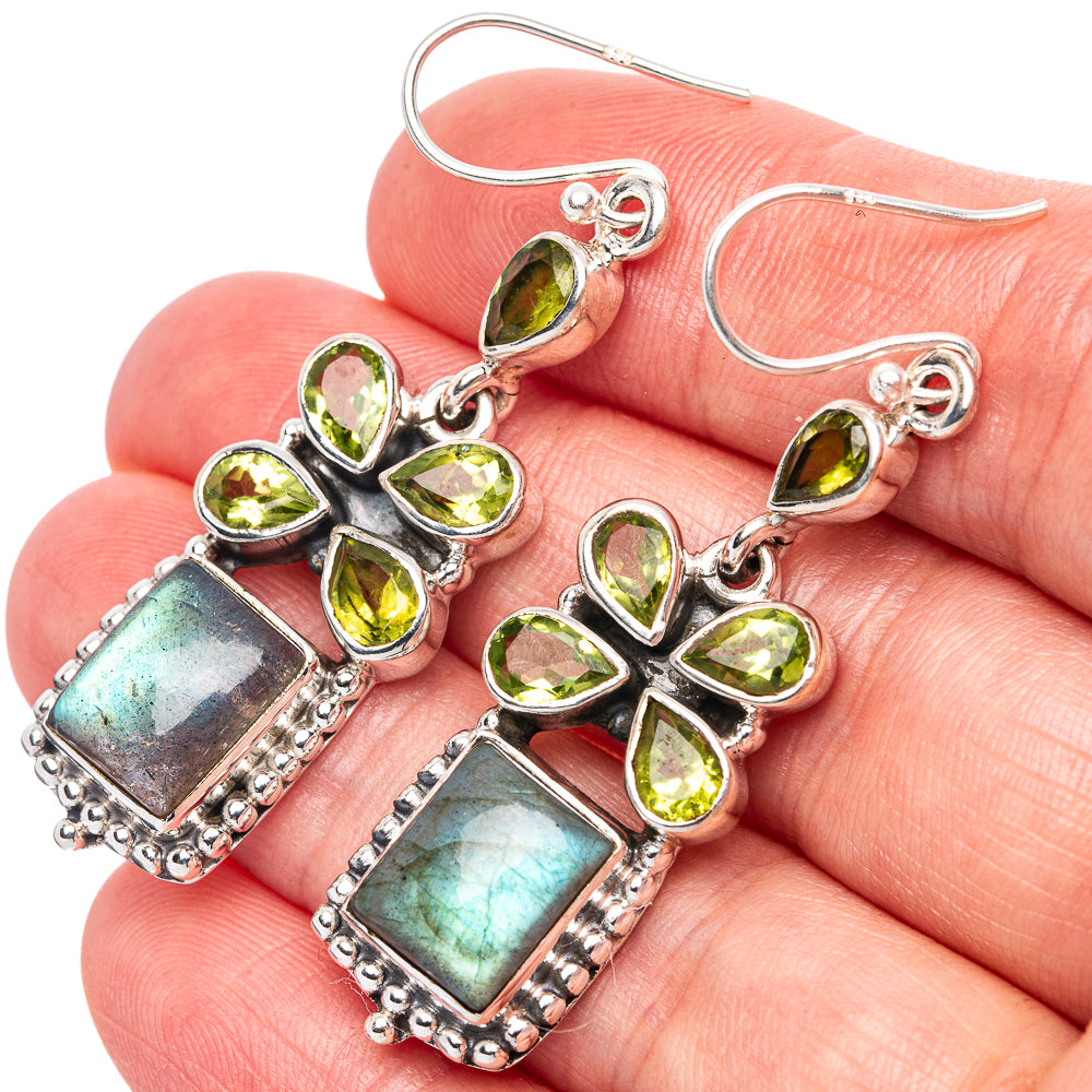 Premium Labradorite, Peridot Earrings 2 1/8" (925 Sterling Silver) E1629