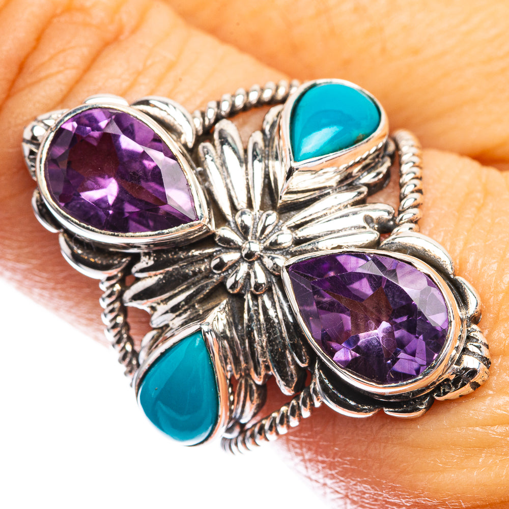 Large Faceted Amethyst, Sleeping Beauty Turquoise Ring Size 9.5 (925 Sterling Silver) R142514