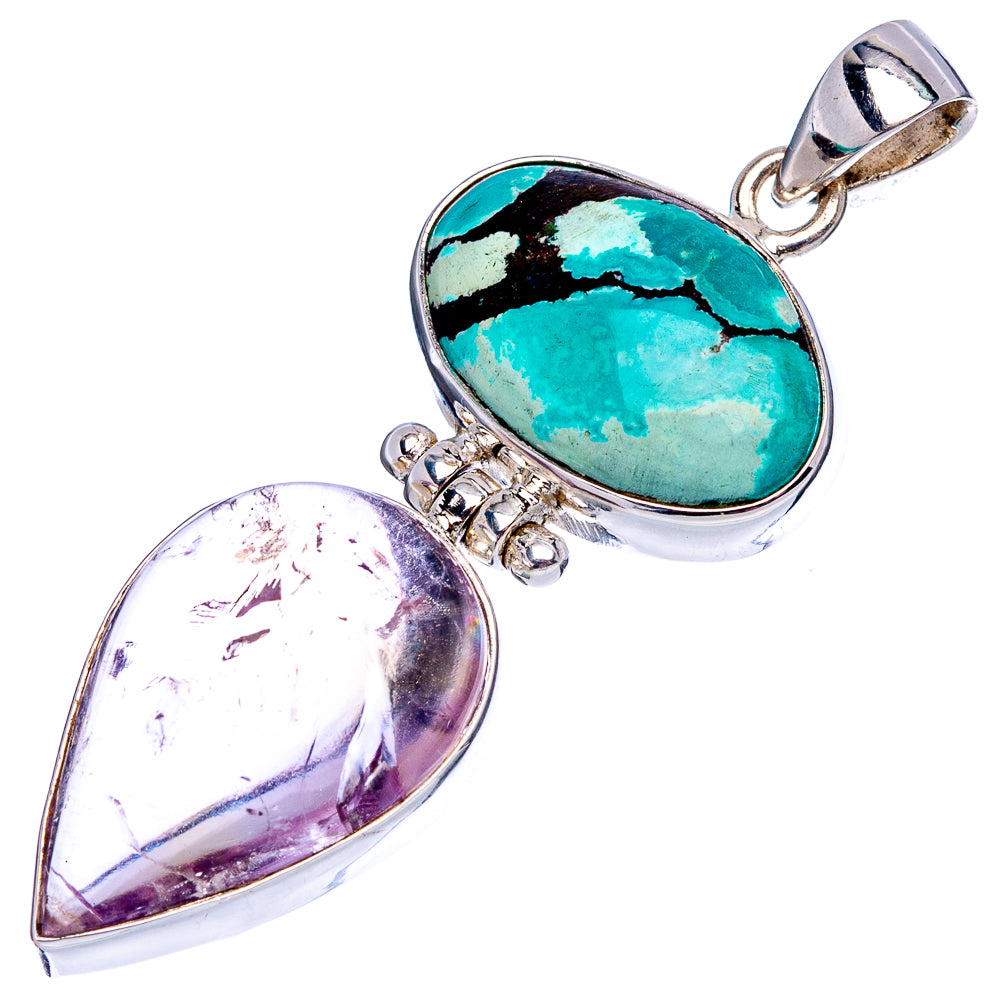 Premium Tibetan Turquoise, Ametrine Pendant 2 1/8" (.925 Sterling Silver)