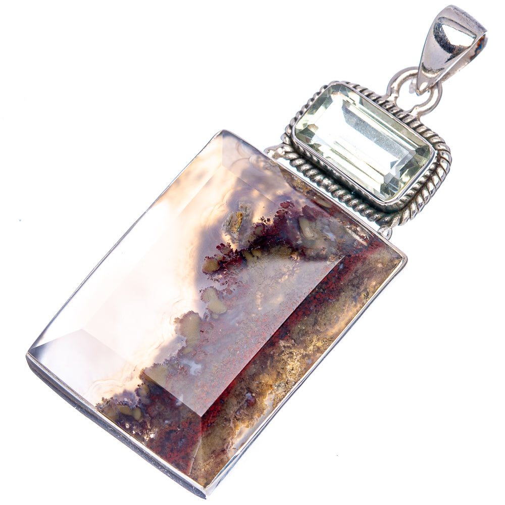 Premium Indonesian Plume Agate, Green Amethyst Pendant 2 1/8" (.925 Sterling Silver)
