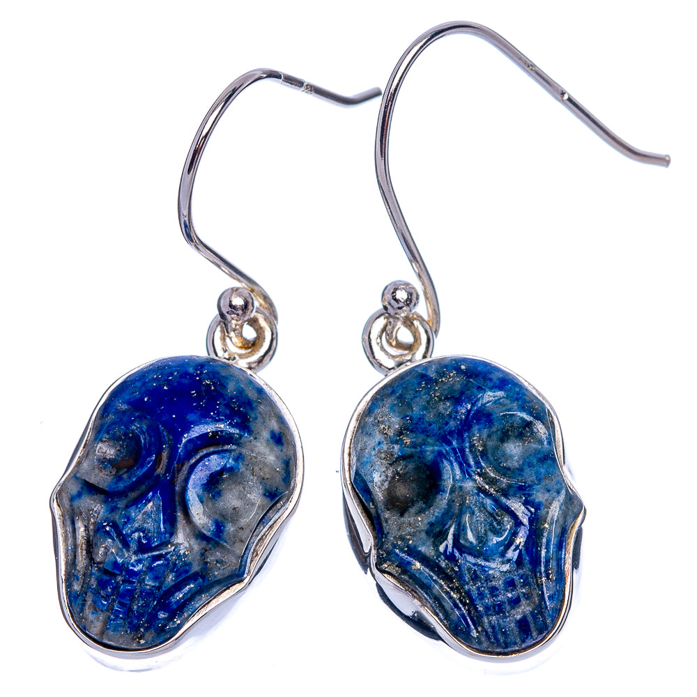 Lapis Lazuli Skull Earrings 1 3/8" (925 Sterling Silver) E433286