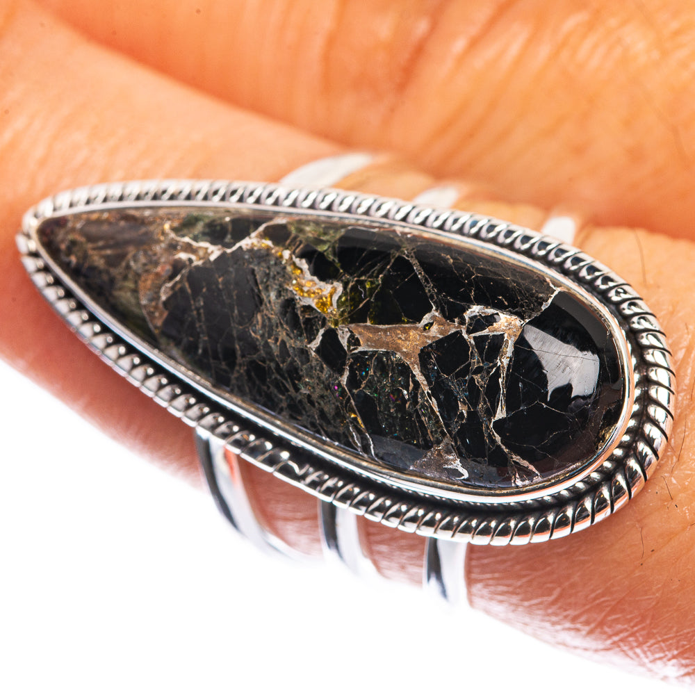 Large Copper Black Onyx 925 Sterling Silver Ring Size 7.75