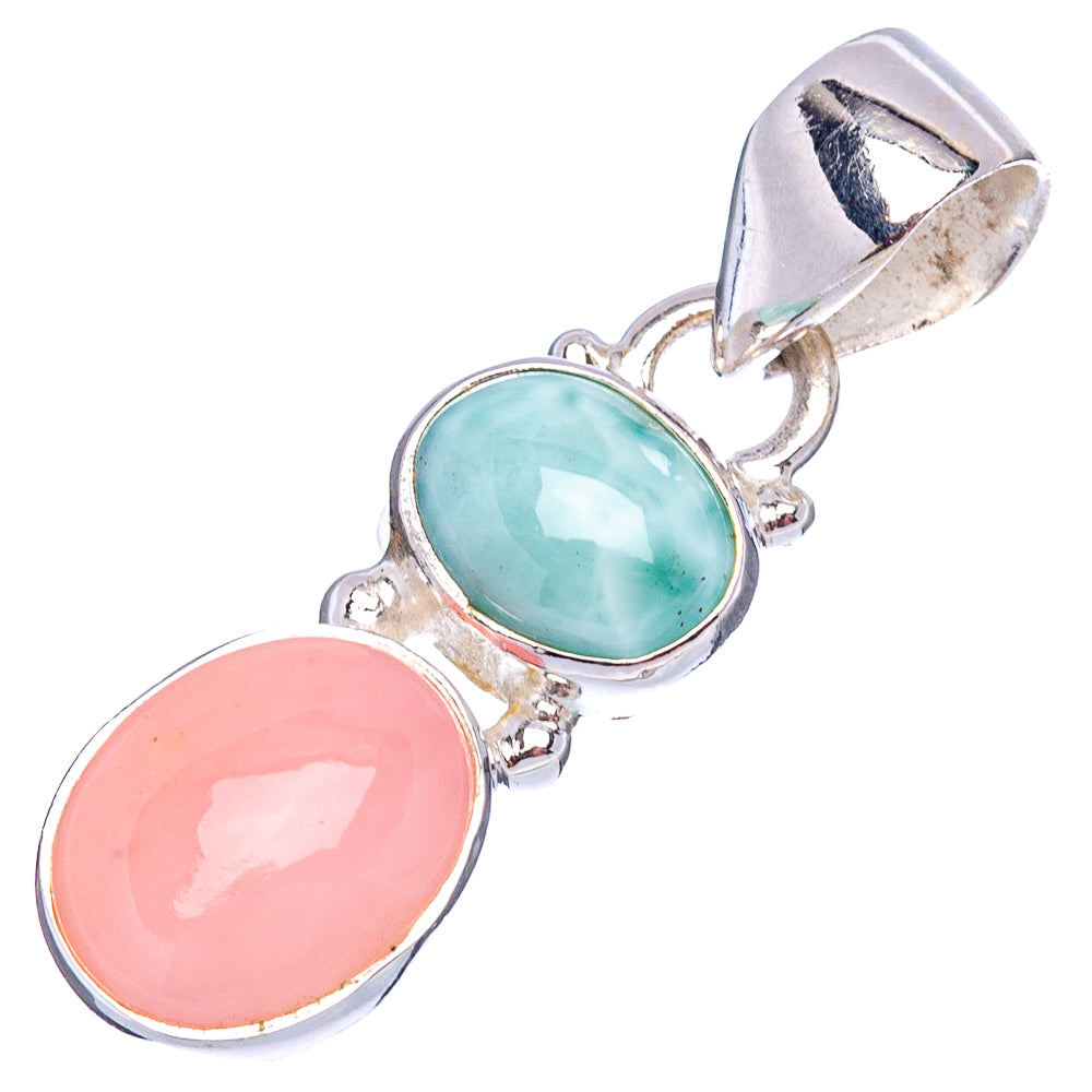 Rare Larimar, Pink Opal Pendant 1 1/4" (.925 Sterling Silver)