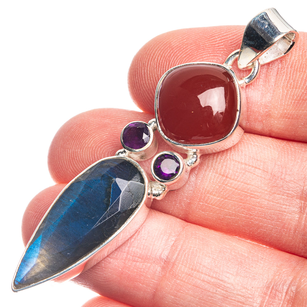 Labradorite, Red Onyx, Amethyst 925 Sterling Silver Pendant 2 1/8"