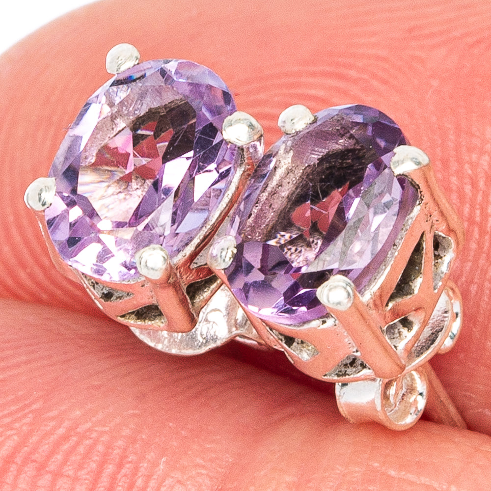 Faceted Amethyst Dainty Earrings 1/4" (925 Sterling Silver) E433130