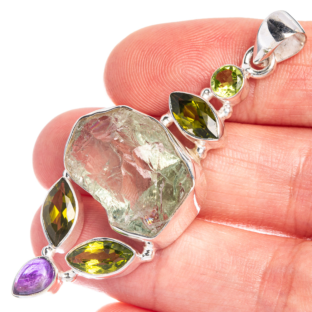 Raw Aquamarine, Peridot, Amethyst Pendant 2 3/8" (925 Sterling Silver) P39806