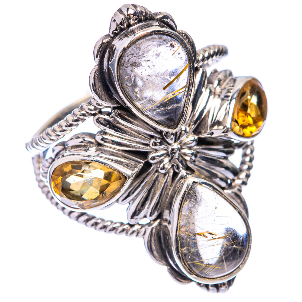 Large Rutilated Quartz, Citrine Ring Size 9 (925 Sterling Silver) R141430