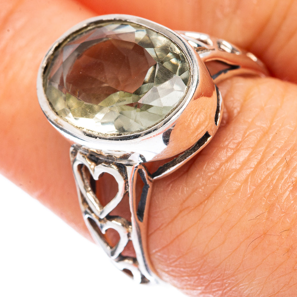 Faceted Green Amethyst Ring Size 7.5 (925 Sterling Silver) R3296
