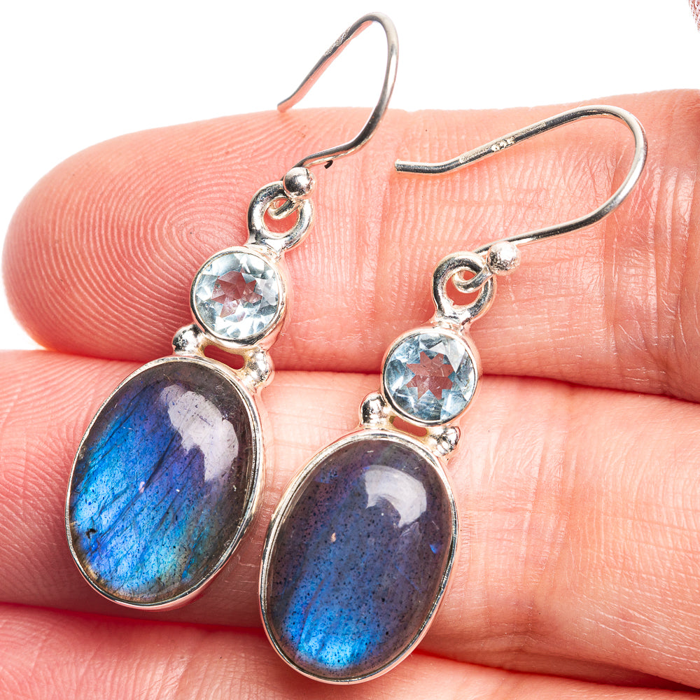 Labradorite, Blue Topaz Earrings 1 1/2" (925 Sterling Silver) E432479