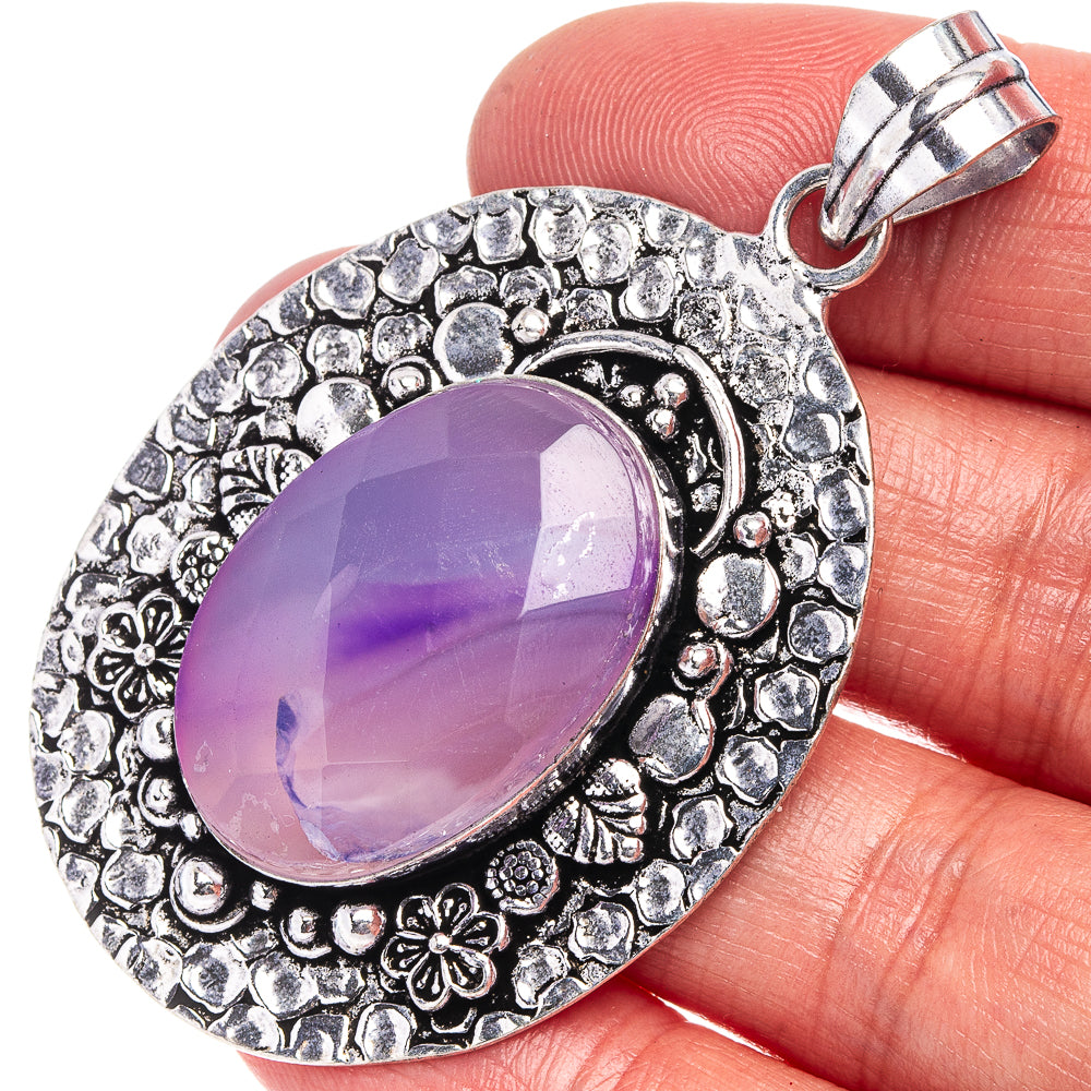 Purple Banded Agate Pendant 2 3/8" (German Silver)