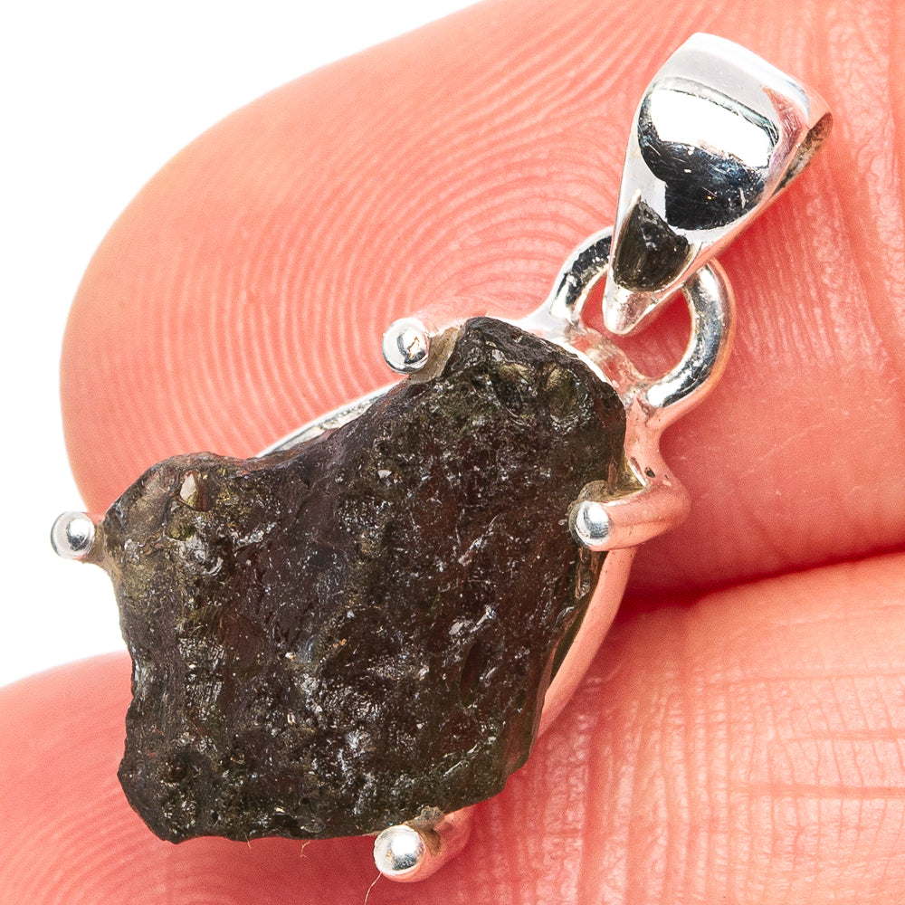 Rare Raw Moldavite Pendant 7/8" (.925 Sterling Silver)