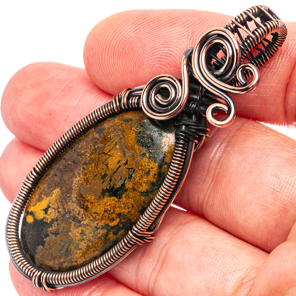 Hungarian Agate Wire Wrap Pendant 2 3/8" (Oxidized Copper)
