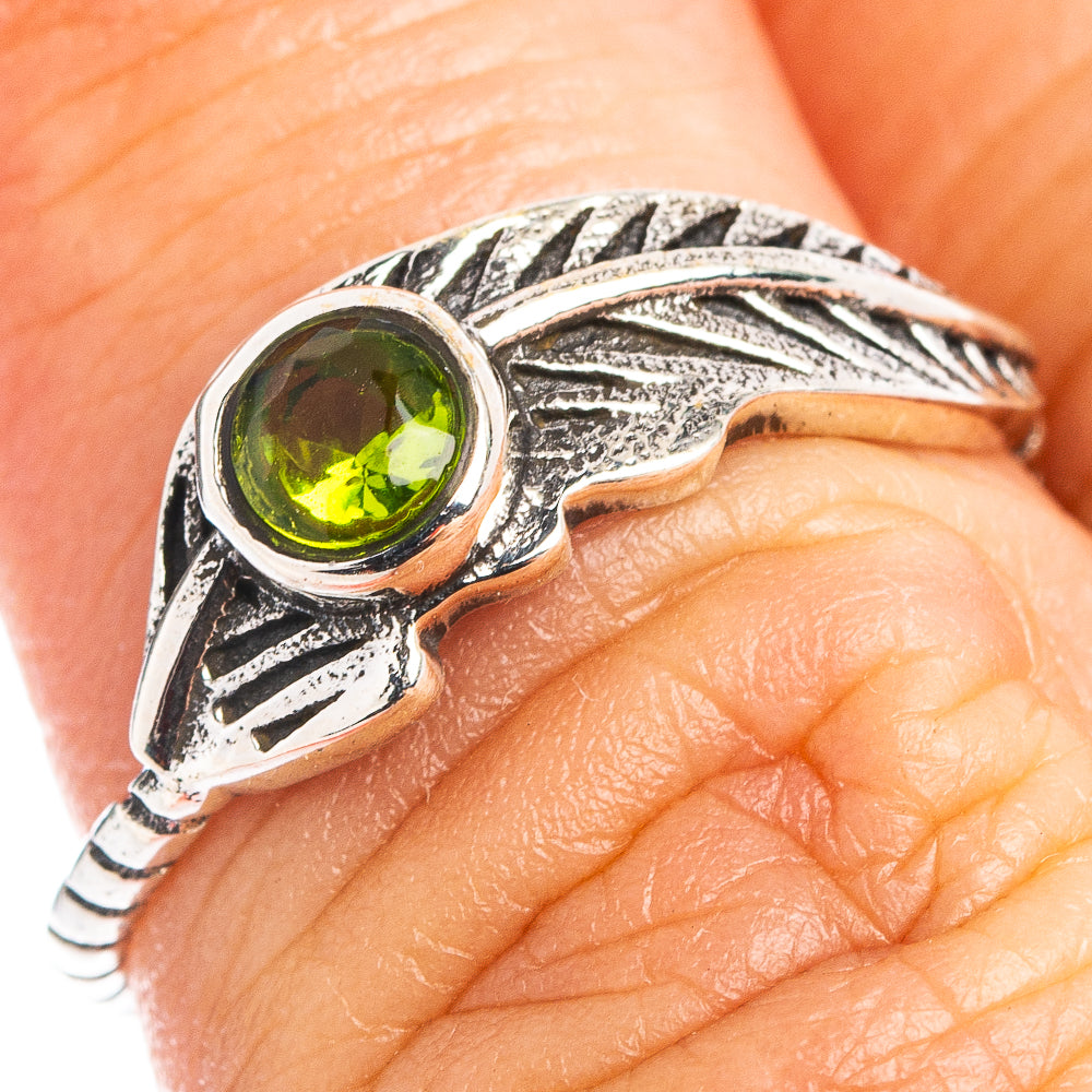 Peridot Feather Dainty Ring Size 6 (.925 Sterling Silver)