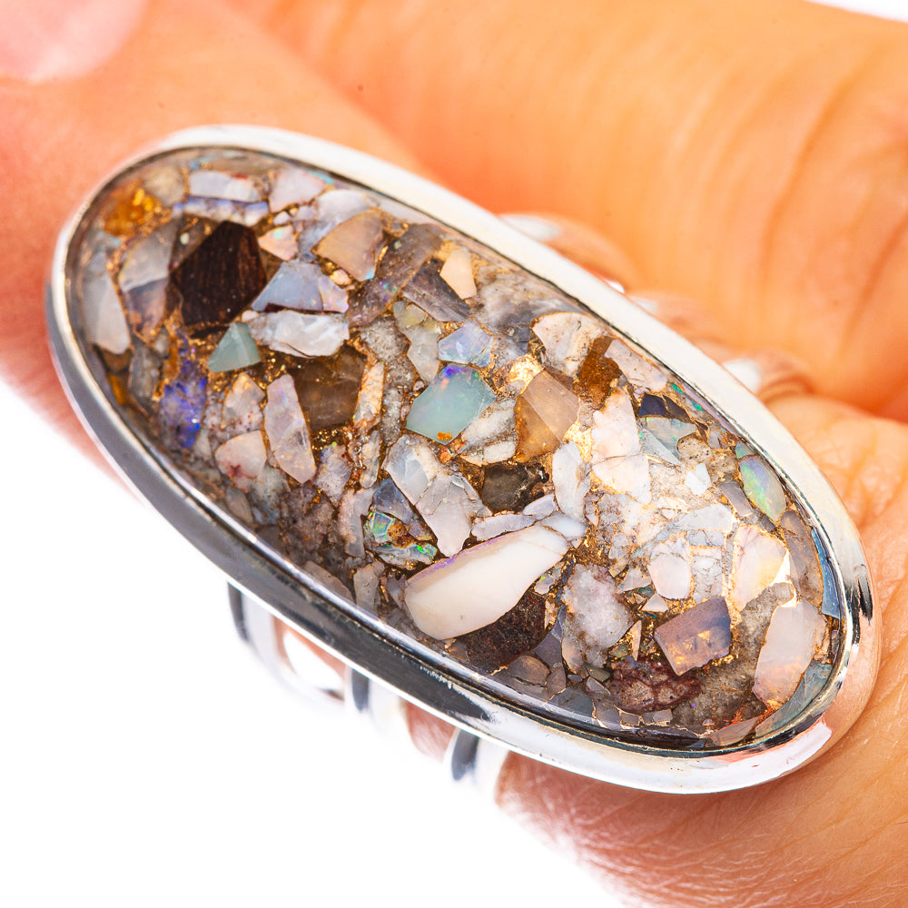 Large Copper Composite Rainbow Moonstone Ring Size 5.75 (925 Sterling Silver) RING143477