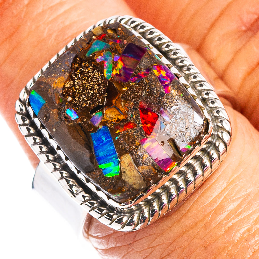 Exclusive Boulder Opal Matrix Ring Size 7 Adjustable (.925 Sterling Silver)