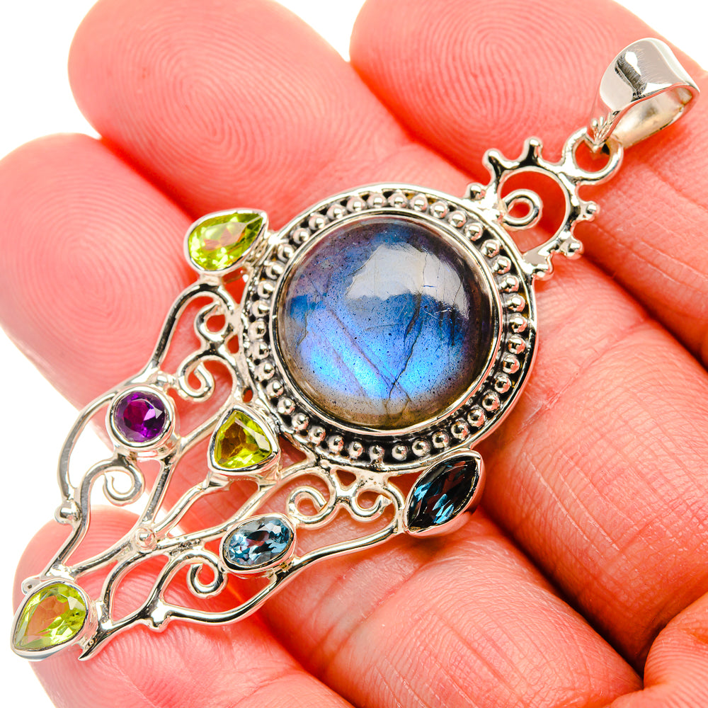 Signature Labradorite, Blue Quartz, Peridot, Amethyst 925 Sterling Silver Pendant 2 1/2" (925 Sterling Silver) PD37797
