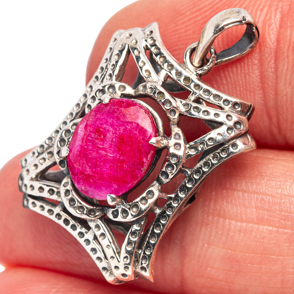 Red Sillimanite Pendant 1 1/8" (.925 Sterling Silver)