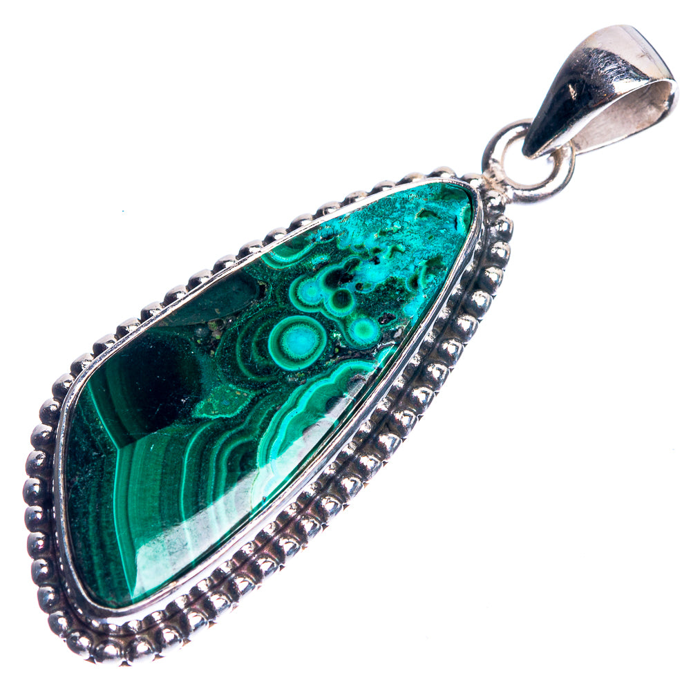 Malachite In Chrysocolla 925 Sterling Silver Pendant 1 3/4"