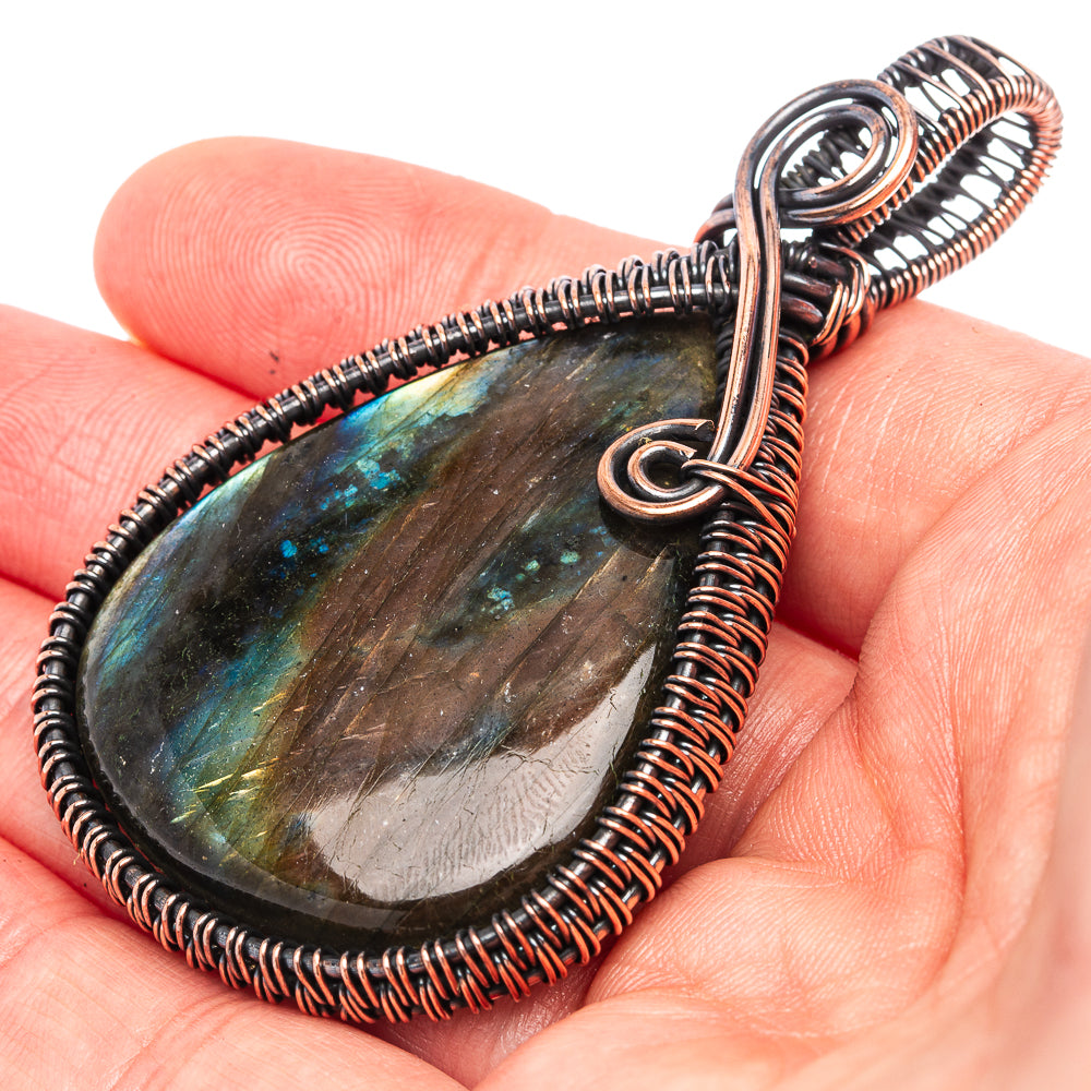 Labradorite Wire Wrap Pendant 2 3/4" (Oxidized Copper)