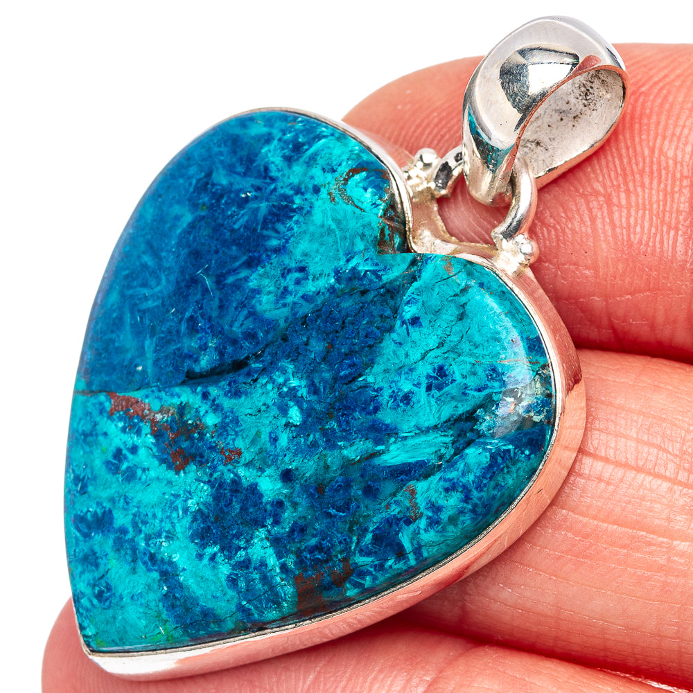 Shattuckite Heart Pendant 1 5/8" (.925 Sterling Silver)