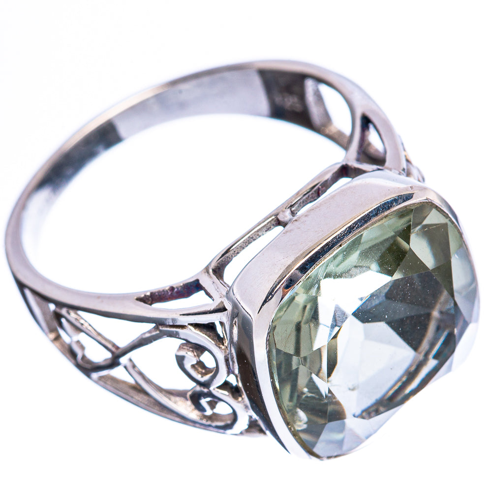 Faceted Green Amethyst Ring Size 8.5 (925 Sterling Silver) R3215