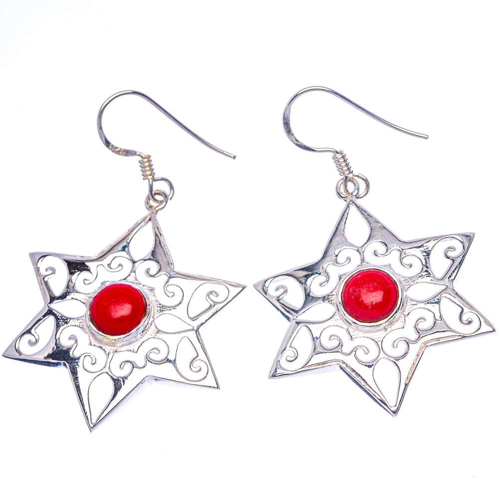 Red Coral Earrings 1 7/8" (925 Sterling Silver) E433185