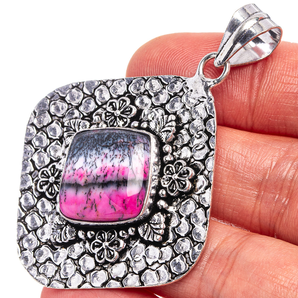 Pink Dendritic Opal Pendant 2 1/4" (German Silver)