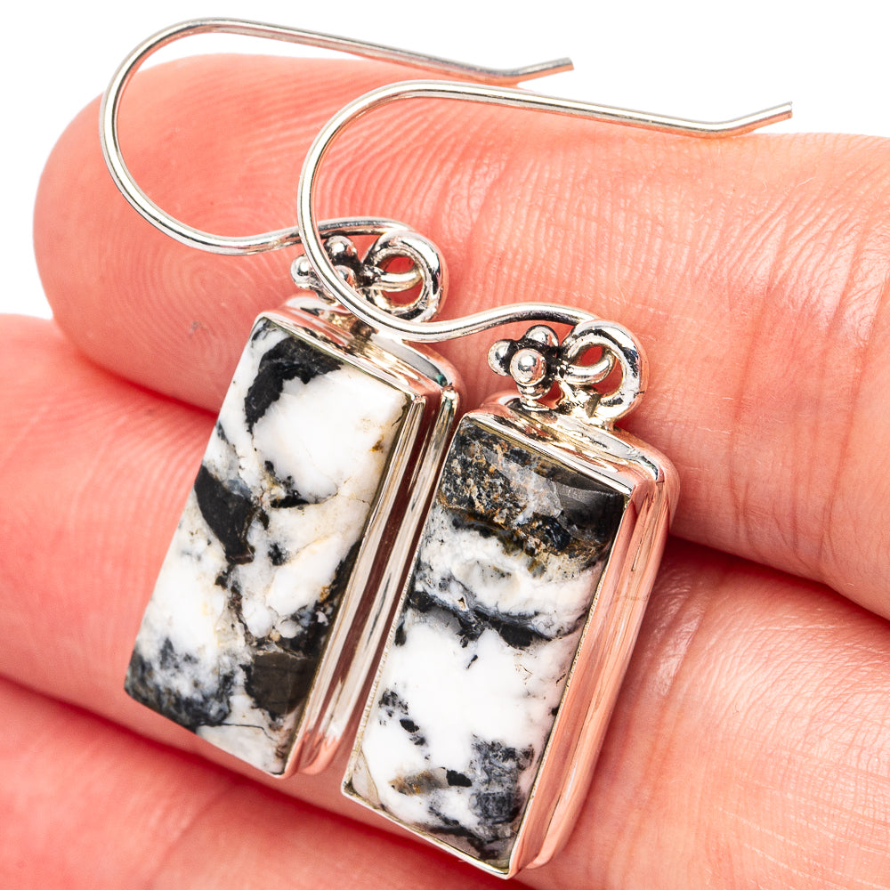 White Buffalo Turquoise Earrings 1 3/8" (.925 Sterling Silver)