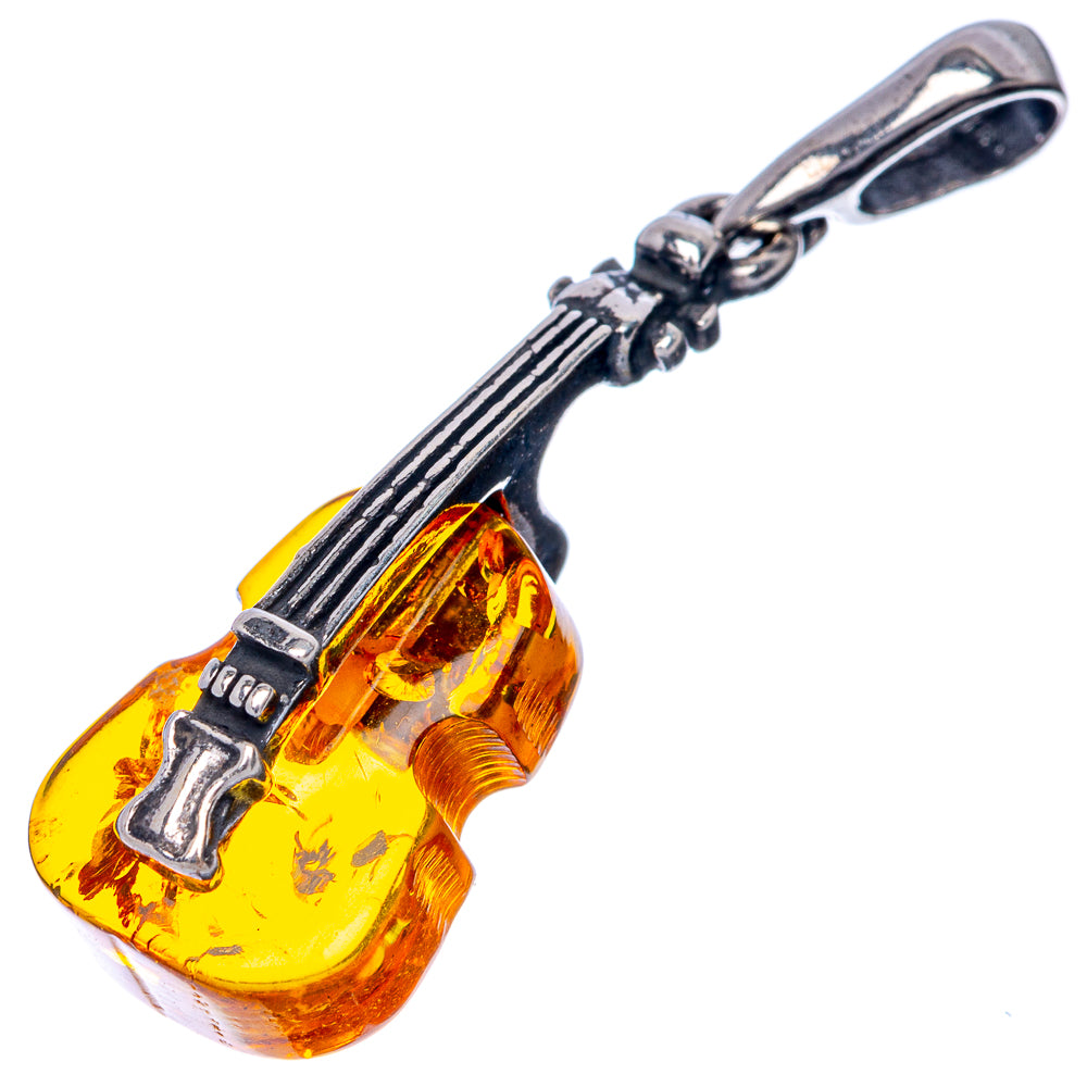 Baltic Amber Violin Dainty Pendant 1 1/4" (925 Sterling Silver) P39932