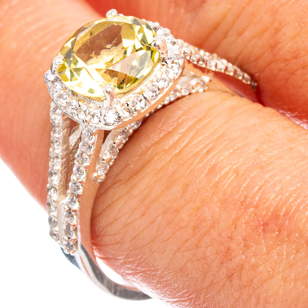 Lemon Quartz, Cubic Zirconia Ring Size 9 (.925 Sterling Silver)