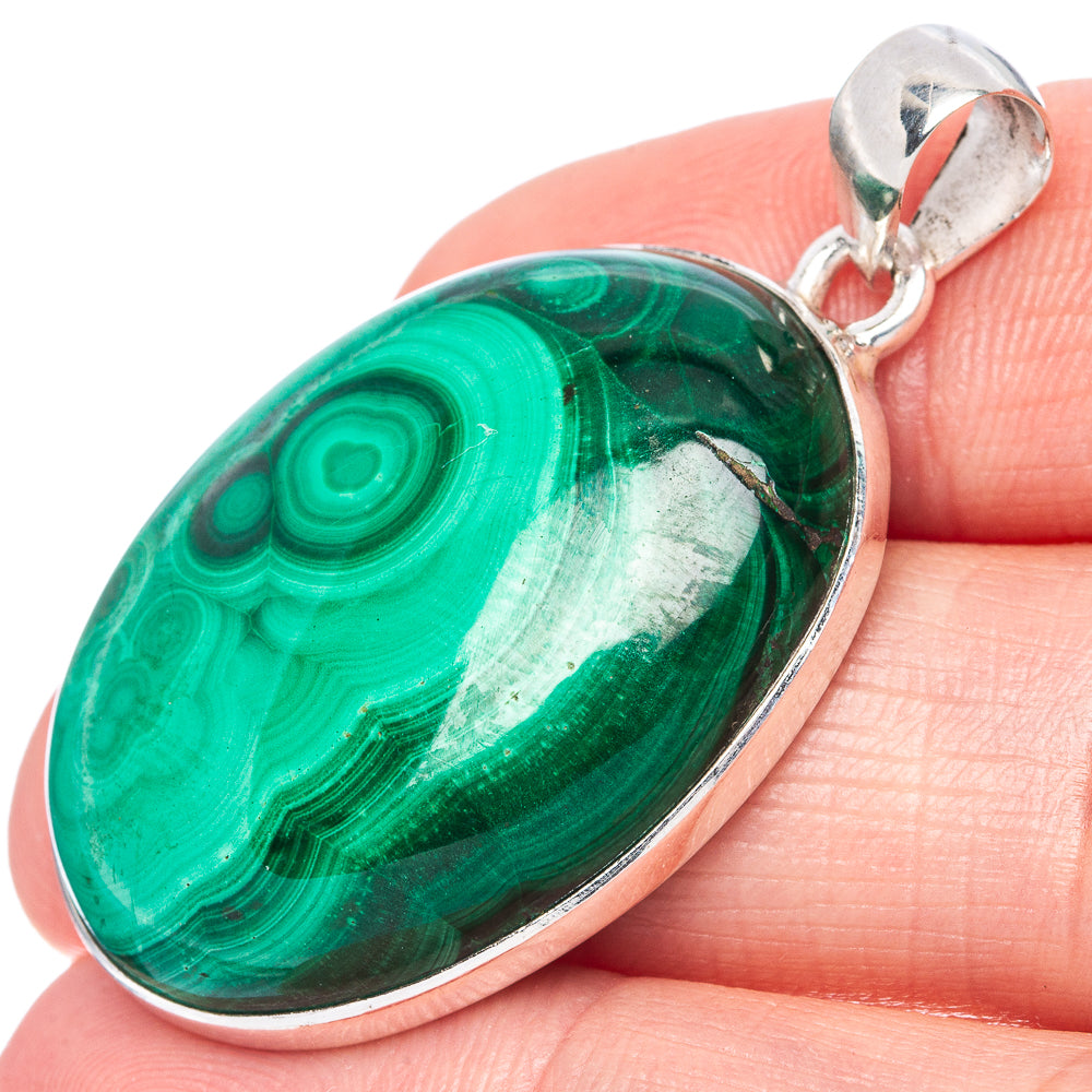 Malachite Pendant 1 5/8" (925 Sterling Silver) P42166