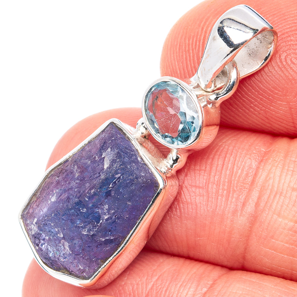 Raw Tanzanite, Blue Topaz Pendant 1 3/8" (.925 Sterling Silver)