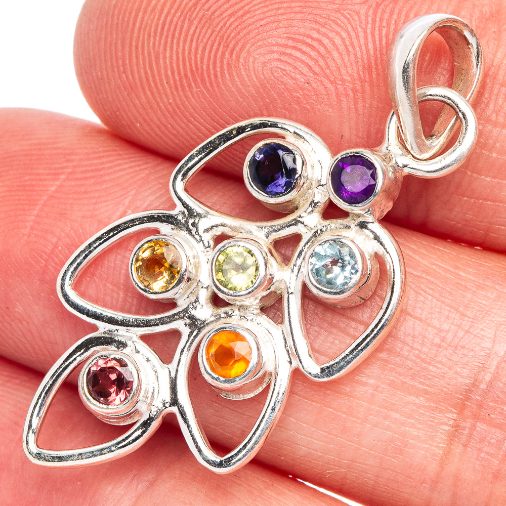 Rainbow Chakra Leaf Pendant 1 1/2" (925 Sterling Silver) P40513