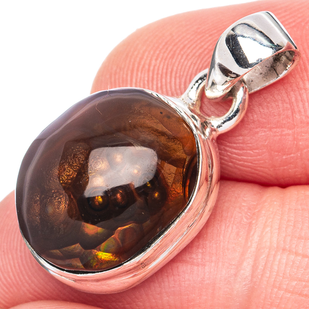 Rare Mexican Fire Agate Pendant 1 1/8" (925 Sterling Silver) P41959