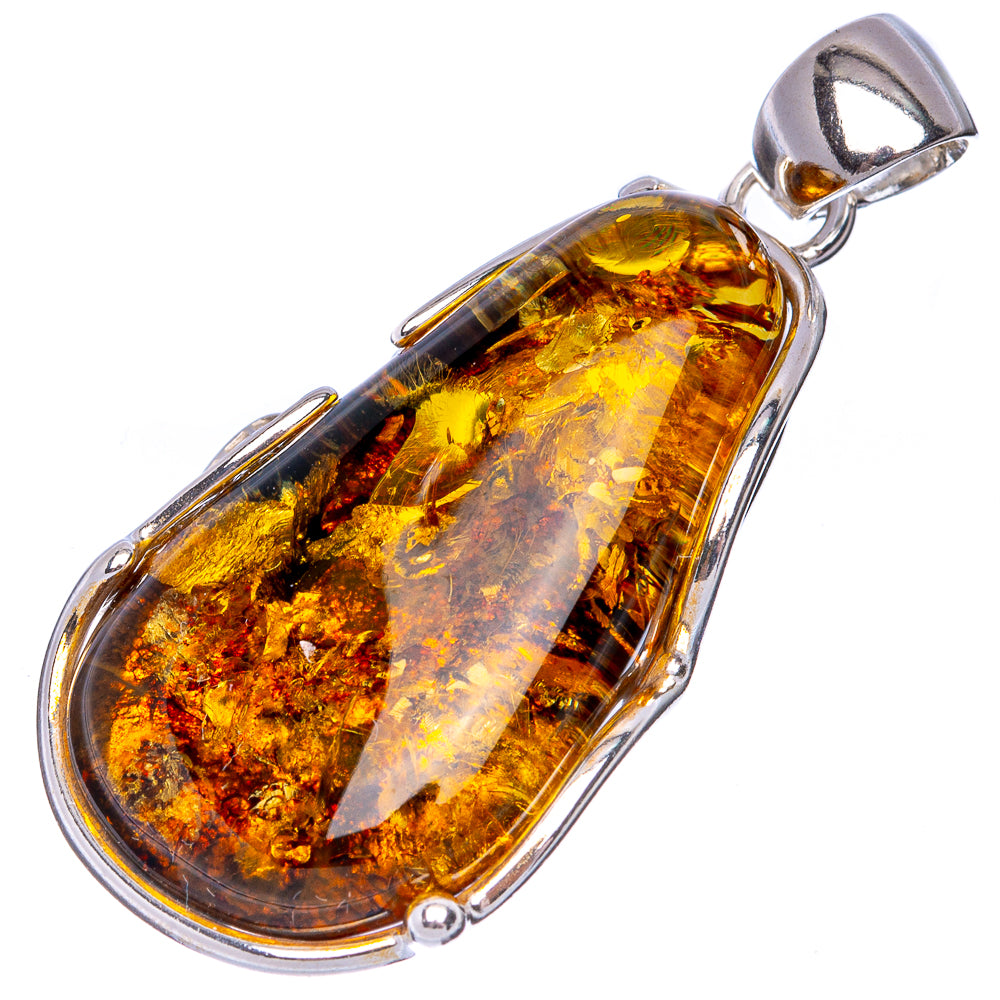 Anasilvercos Baltic Amber Pendant 1 7/8" (925 Sterlnig Silver)