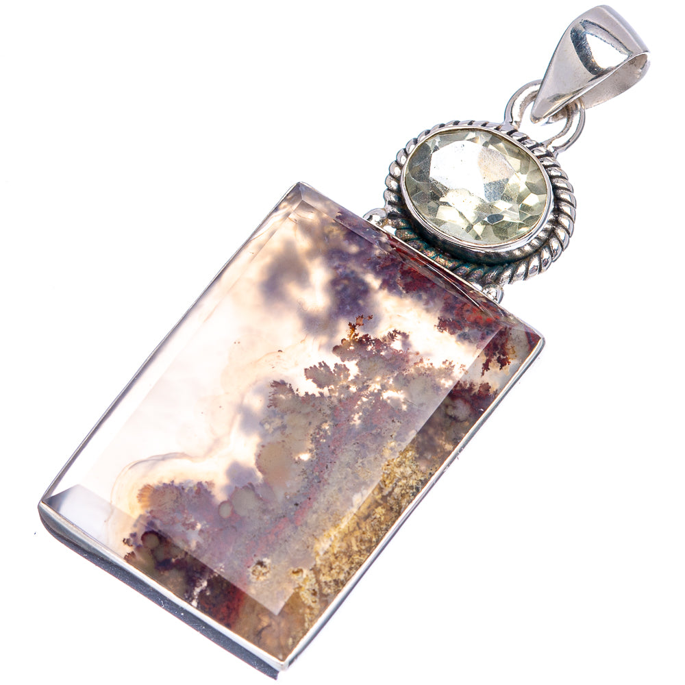 Premium Indonesian Plume Agate, Green Amethyst Pendant 2 1/8" (.925 Sterling Silver)