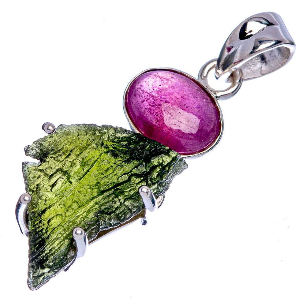 Rare Czech Moldavite, Ruby Pendant 1 3/8" (925 Sterling Silver) P40394