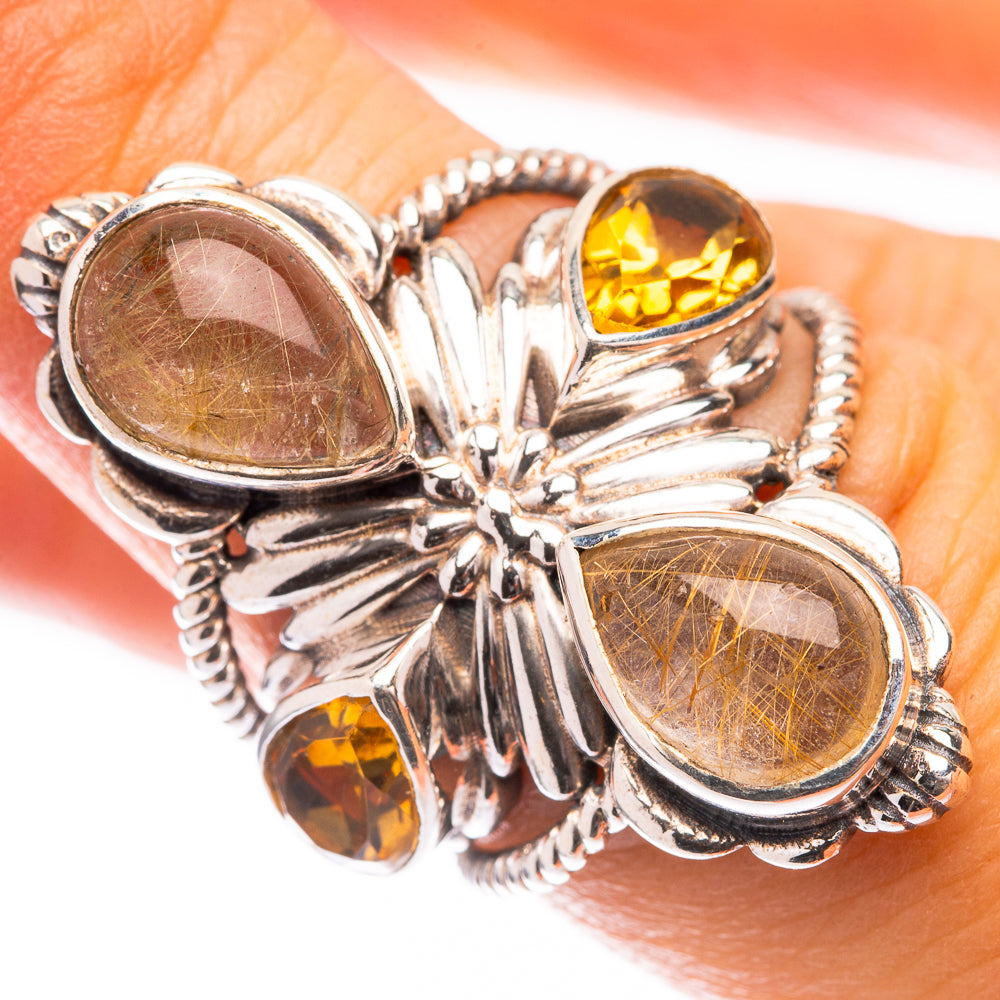 Large Rutilated Quartz, Citrine Ring Size 6 (925 Sterling Silver) R141679