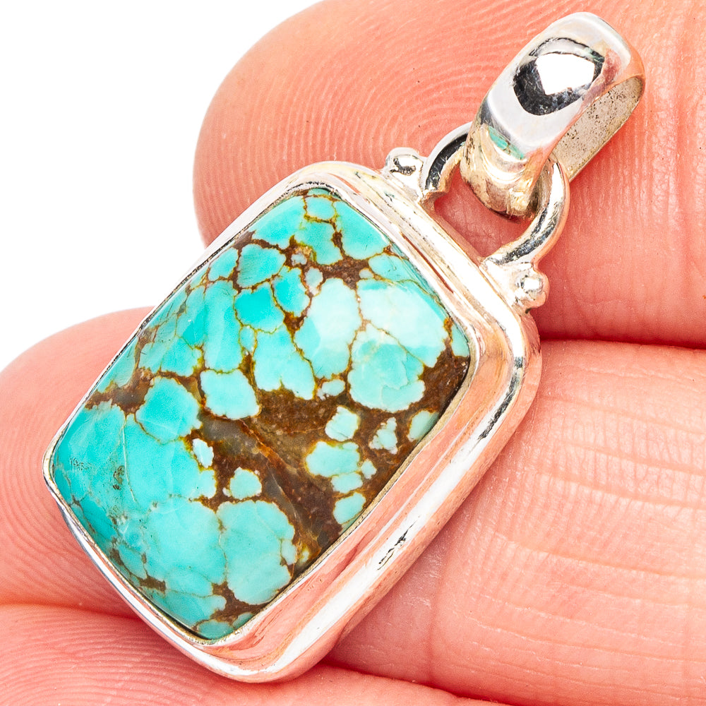 Rare Nevada Turquoise Pendant 1 1/8" (.925 Sterling Silver)