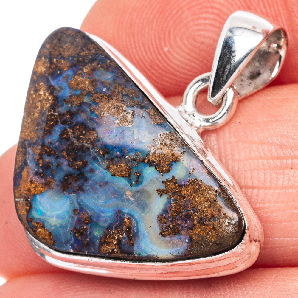 Rare Boulder Opal Pendant 1 1/8" (925 Sterling Silver) P41397