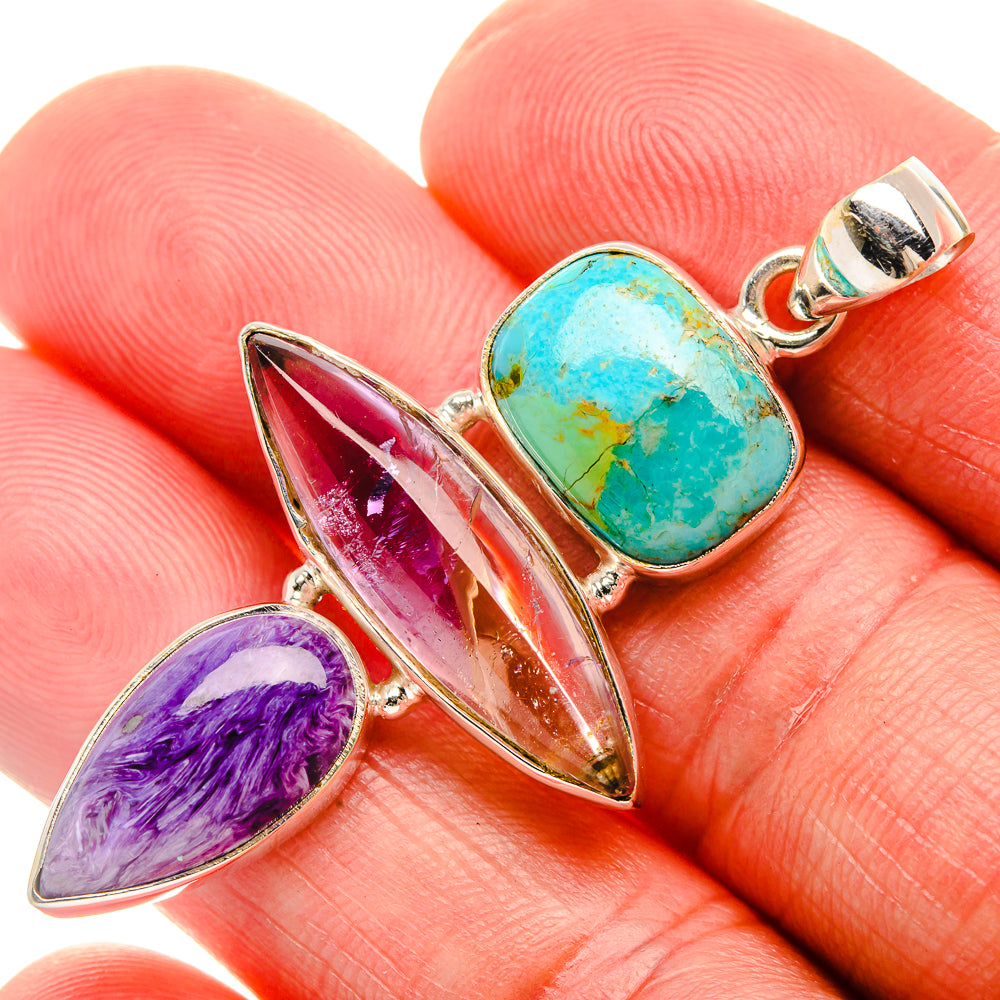 Ametrine, Charoite, Chrysocolla Pendant 2" (925 Sterling Silver) PD38149