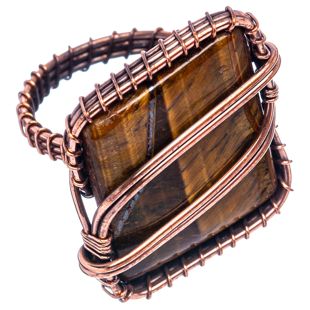 Tiger's Eye Wire Wrap Ring Size 8 (Oxidized Copper)
