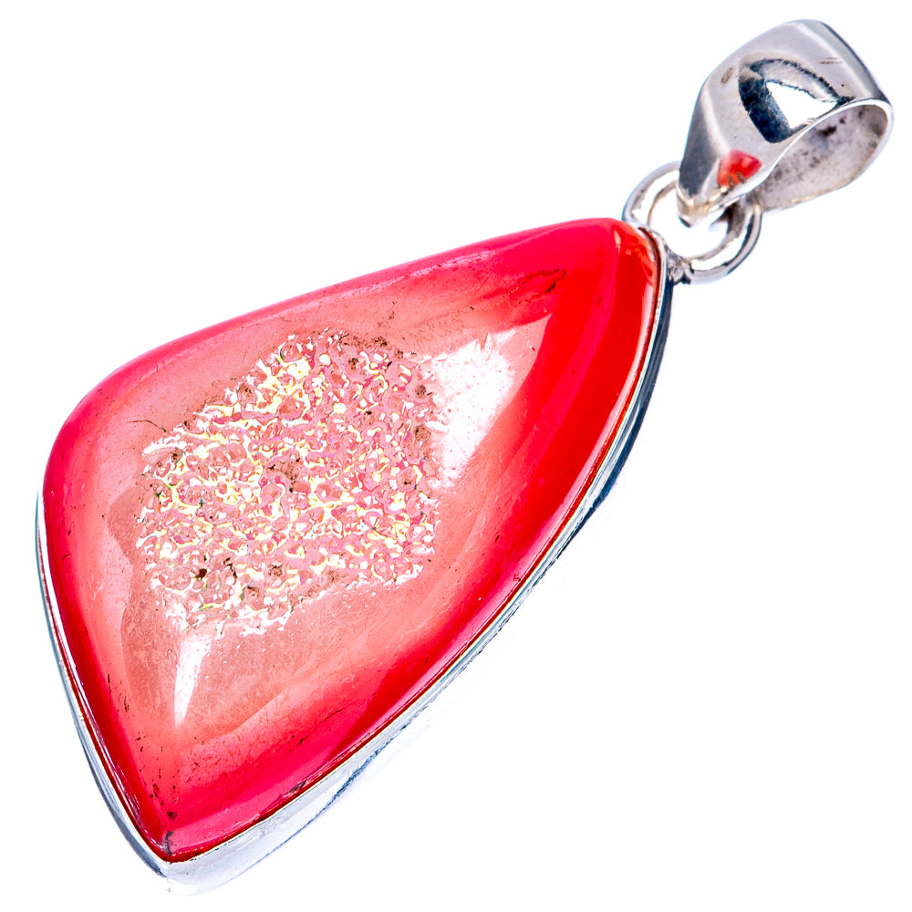 Pink Quartz Druzy Pendant 1 5/8" (925 Sterling Silver) P42077