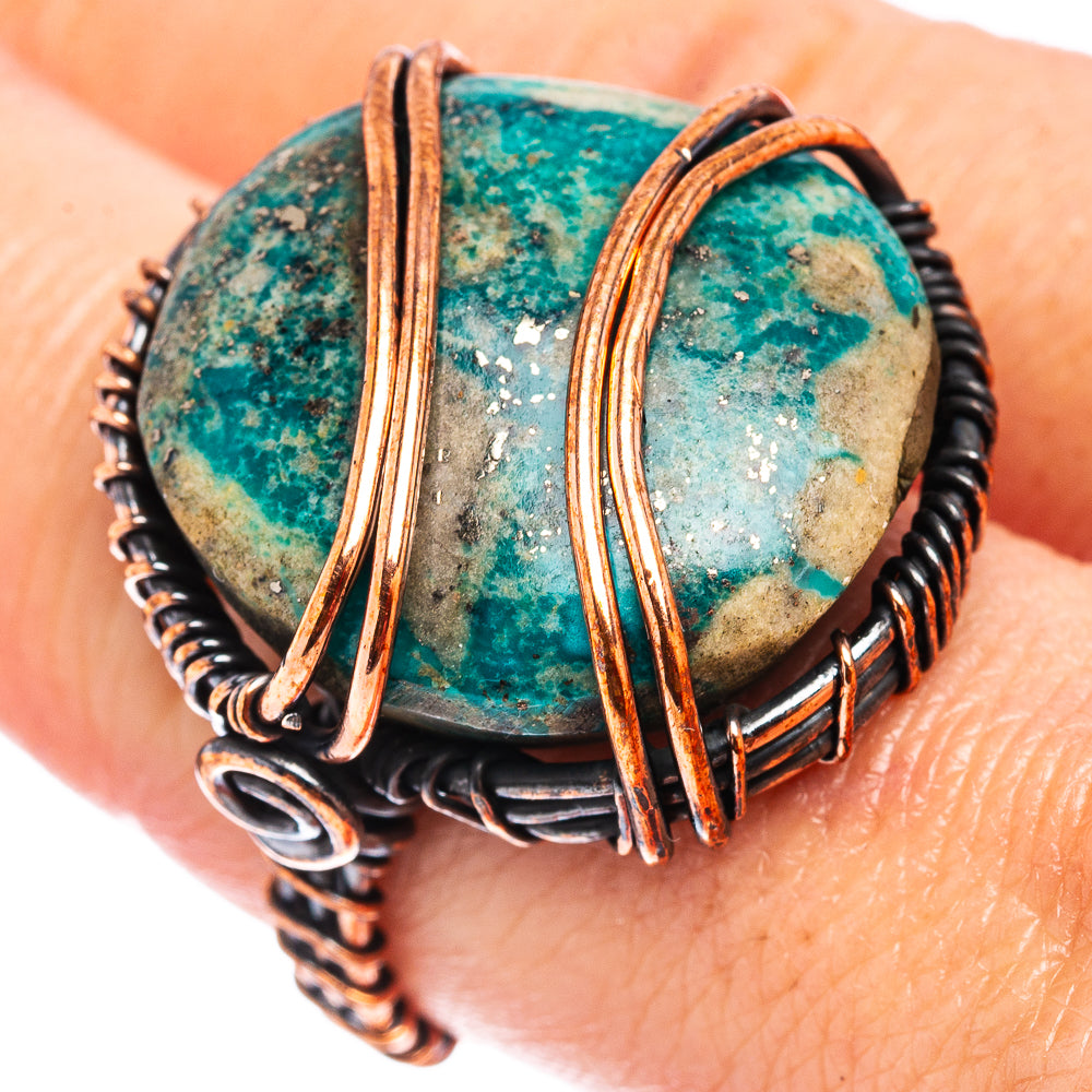 Turquoise Wire Wrap Ring Size 8.75 (Oxidized Copper)