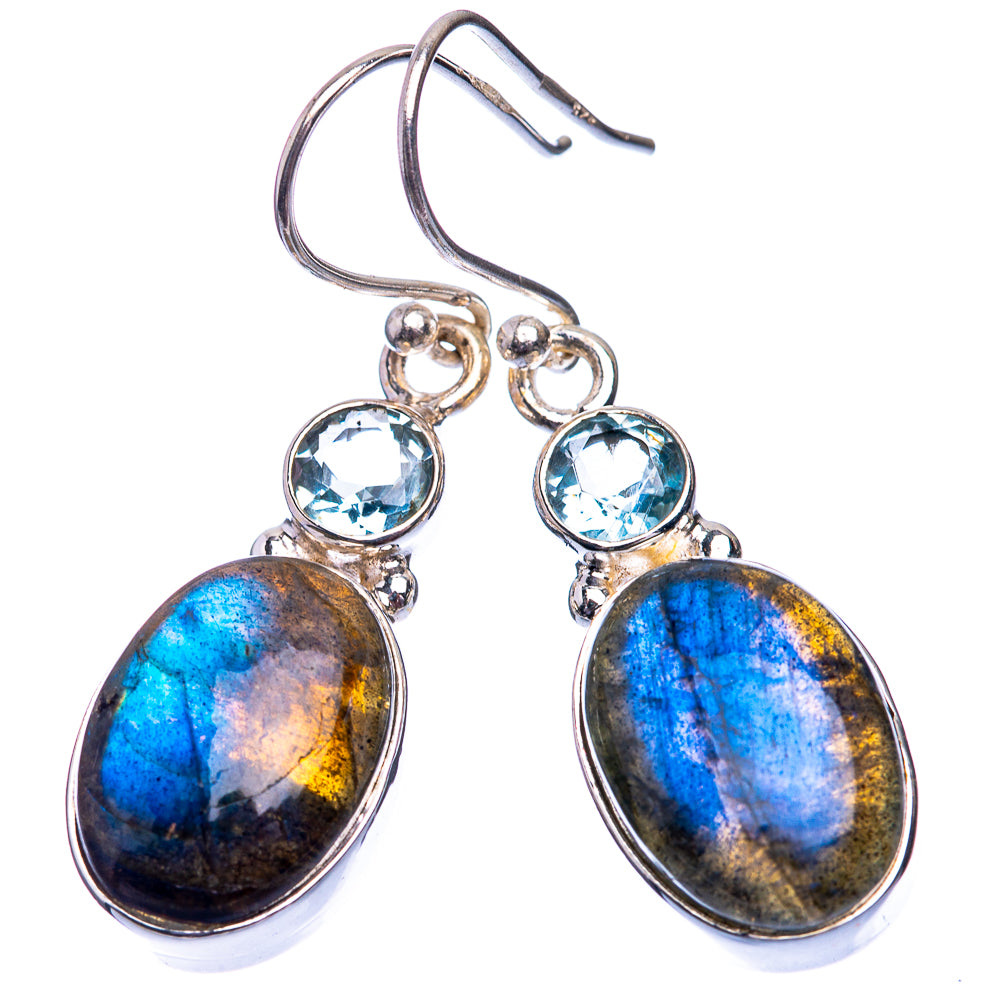 Labradorite, Blue Topaz Earrings 1 1/2" (925 Sterling Silver) E432448