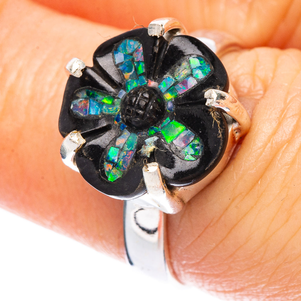 Black Onyx Opal Flower 925 Sterling Silver Ring Size 7 Ana Co R2512
