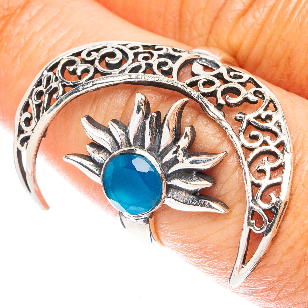 Chalcedony Moon Sun Dainty Ring Size 7 Adjustable (925 Sterling Silver) R5243