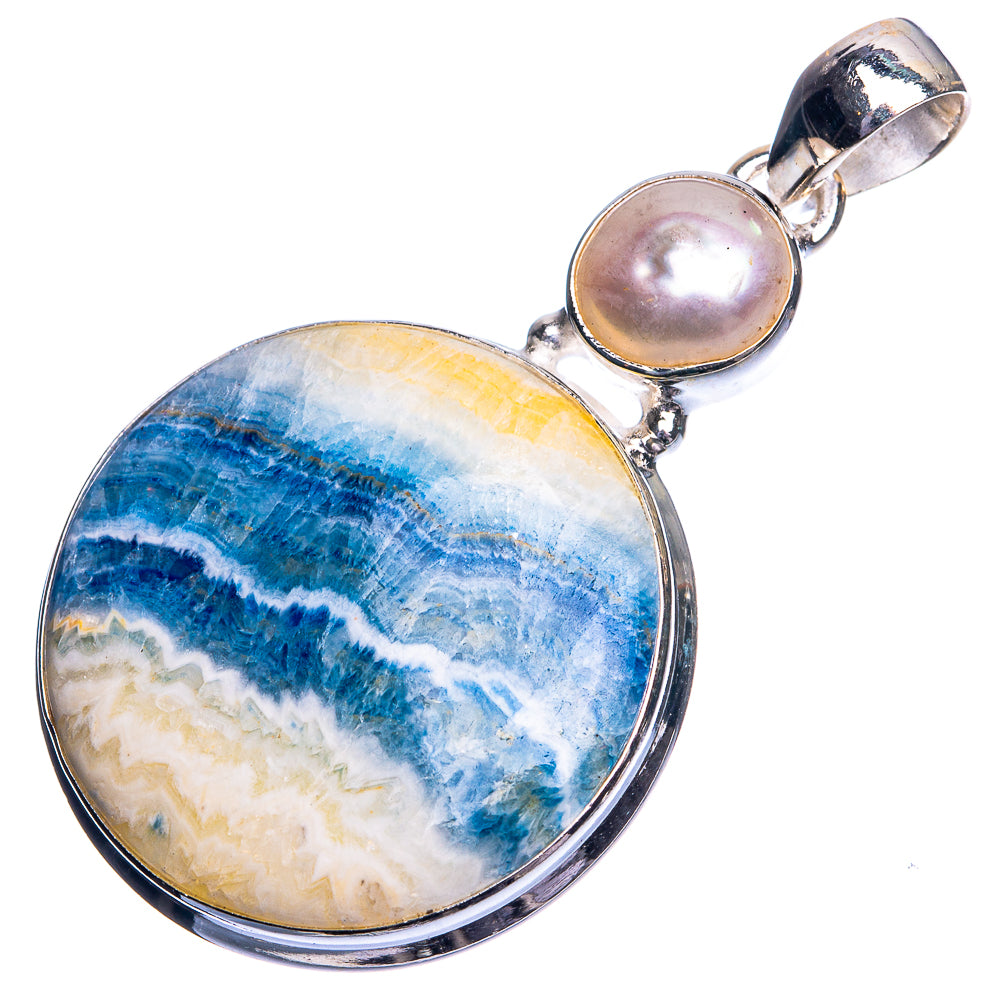Blue Scheelite, Cultured Pearl Pendant 1 3/4" (925 Sterling Silver) P39145